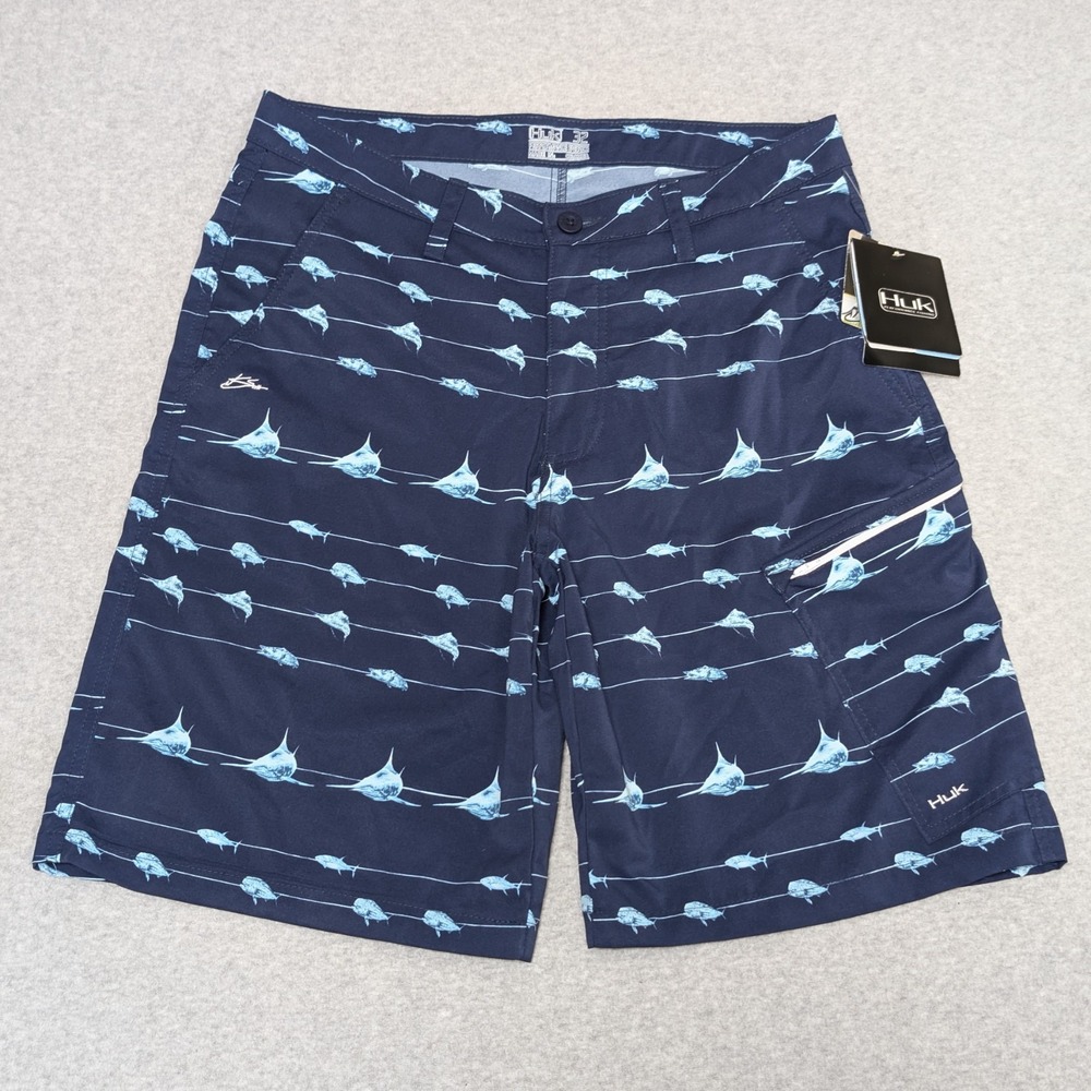 HUK KC Scott Lines Guide Fishing Shorts Men's Size 32 Navy Blue Cargo New